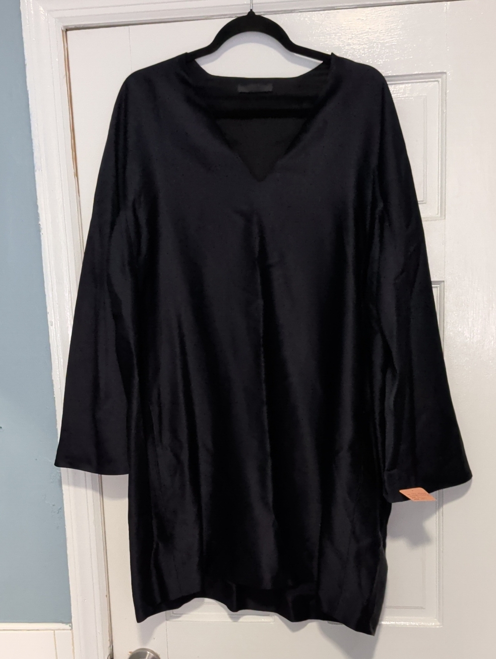 The Row Black Minimal Short Dress Or Tunic With V-neck And Wide Sleeve